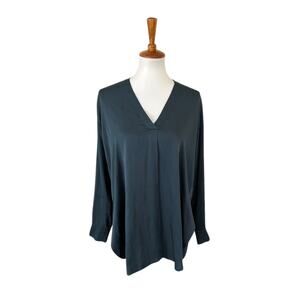 Vince Dark Teal Silk  Blouse – Long Sleeve, Relaxed Fit, Size S